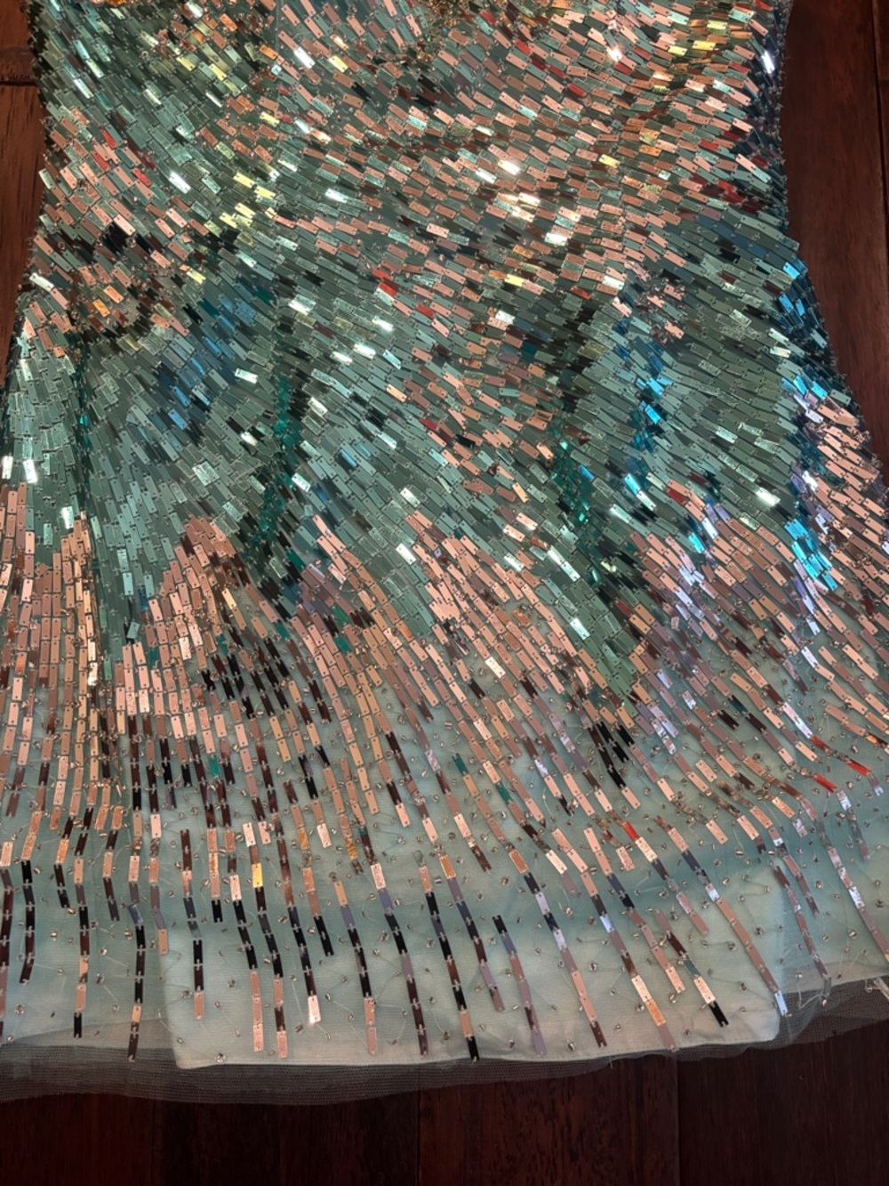 Sherri Hill Mint Sequin Strapless Dress with Gold Jewel Bodice - Picture 3 of 5